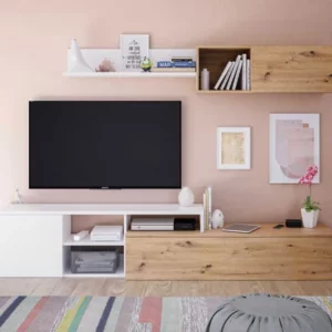 Mobile soggiorno tv rovere nodi bianco cm.221x40x44h