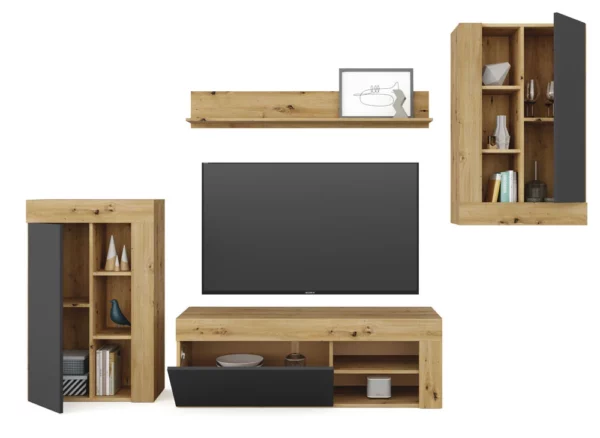 Mobile soggiorno Leo rovere nodi/bianco artik cm 260x41x103h