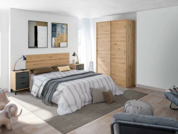 Camera da letto Rovere nodi - Grigio antracite
