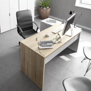 Scrivania ufficio con cassettiera bianco/rovere canadian 145x107x70h