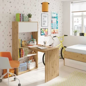Scrivania e libreria 3 posizioni rovere nodi bianco cm.109x70x72h