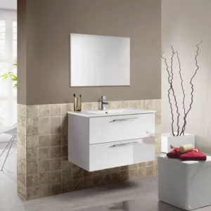 Mobile bagno sospeso 80x46x58h bianco 2cassetti lavabo e specchio