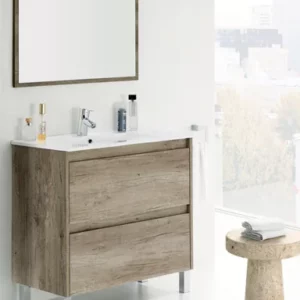 Mobile bagno cm.80x46x80h con specchio rovere nordico