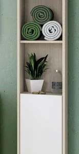 Colonna sospesa bagno cm.30x25x150h 1anta e 2ripiani rovere/bianco