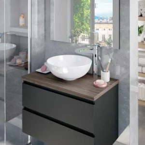 Mobile bagno sospeso Noa 79x46x53h grigio antracite e olmo lav.ovale