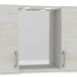 Specchiera contenitore 2 ante 2led cm.77x17x60H rovere bianco
