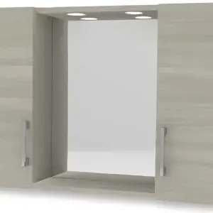 Specchiera contenitore 2 ante 2led cm.77x17x60H rovere grigio