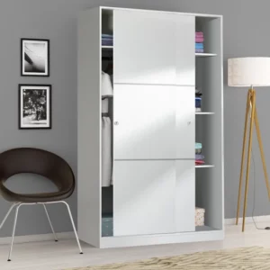 Cod.art. MK-MAX020BO ARMADIO 2 ANTE SCORREVOLI Armadio 2 ante scorrevoli. Composizione: Lato destro: 3 ripiani + base Lato sinistro: porta abiti + 1 ripiano Dimensioni (cm.): 120x50x200h Colore bianco lucido.