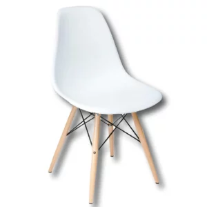 Cod.art. MK-KK-070 Struttura in faggio e seduta in polipropilene. Dimensioni (cm.): 44x40x46/82h Colore: bianco