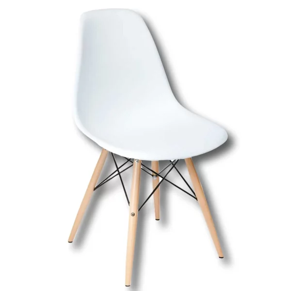 Cod.art. MK-KK-070 Struttura in faggio e seduta in polipropilene. Dimensioni (cm.): 44x40x46/82h Colore: bianco
