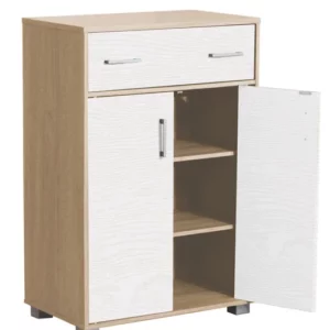 Cod.art. MK-MARS3-CW MOBILE MULTIUSO “MARS3” Con struttura in pannello ecologico, 2 ante, 1 cassetto, in kit di montaggio. Dim. cm 60 x 36 x 90h (Rovere Nordico e bianco alpes)