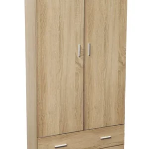 Cod.art. MK-SPACE-80-RN ARMADIO “SPACE 80” Con struttura in pannello ecologico, maniglie in metallo, in kit di montaggio. Composizione: 2 ante + 2 cassetti Dimensioni (cm.): 80 x 52 x 190h Colore: rovere nordico